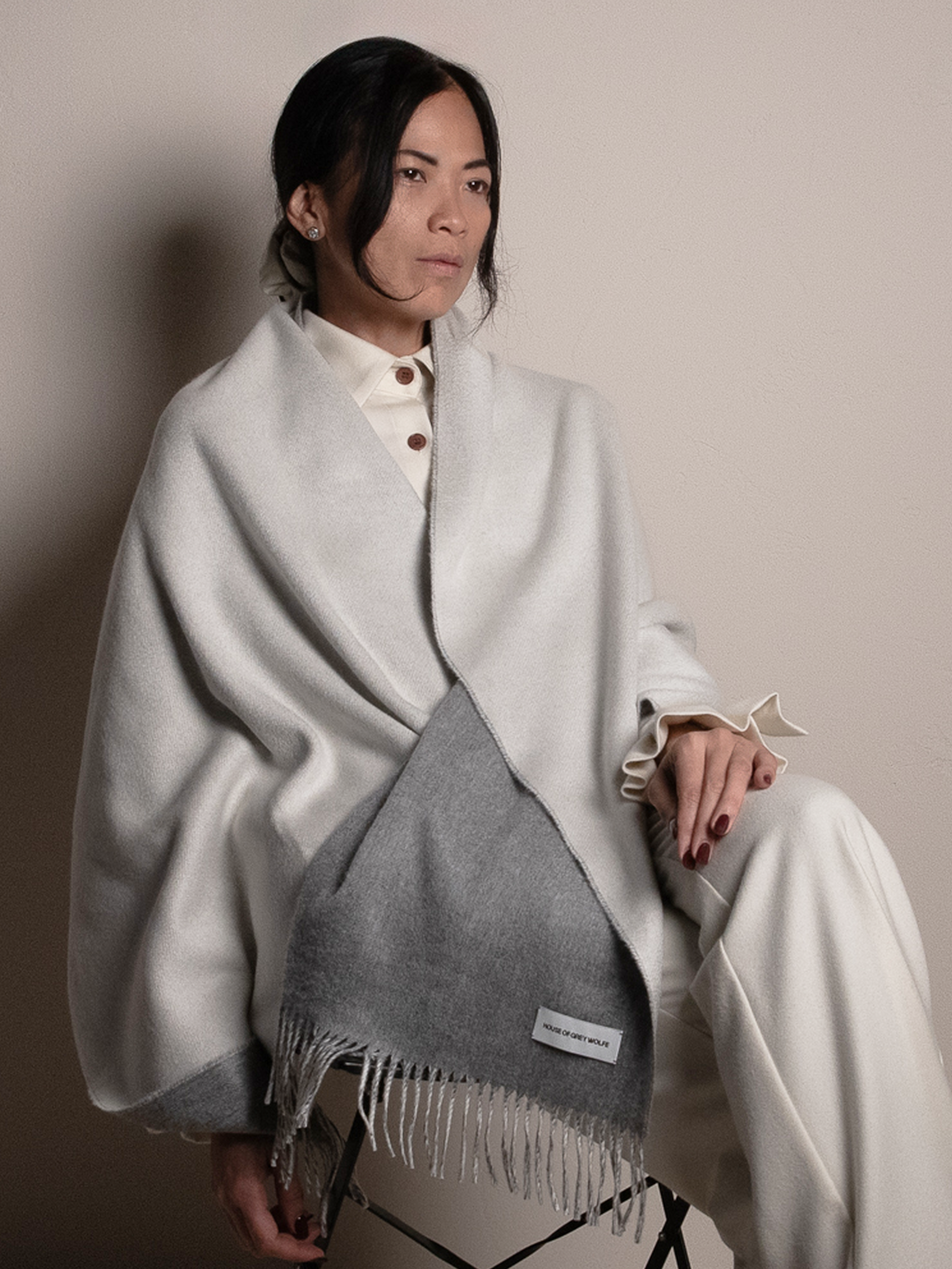 Grey and Cream Cashmere Stole